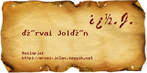 Árvai Jolán névjegykártya